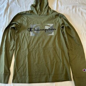 Champion Olive Green Logo Pullover Hoodie Big Boys Size Large